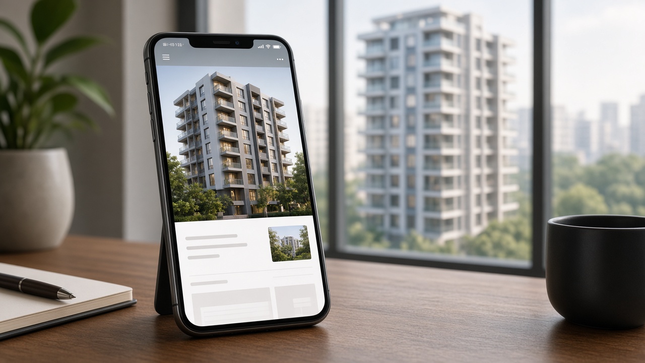 Mobile phone showing a property project page