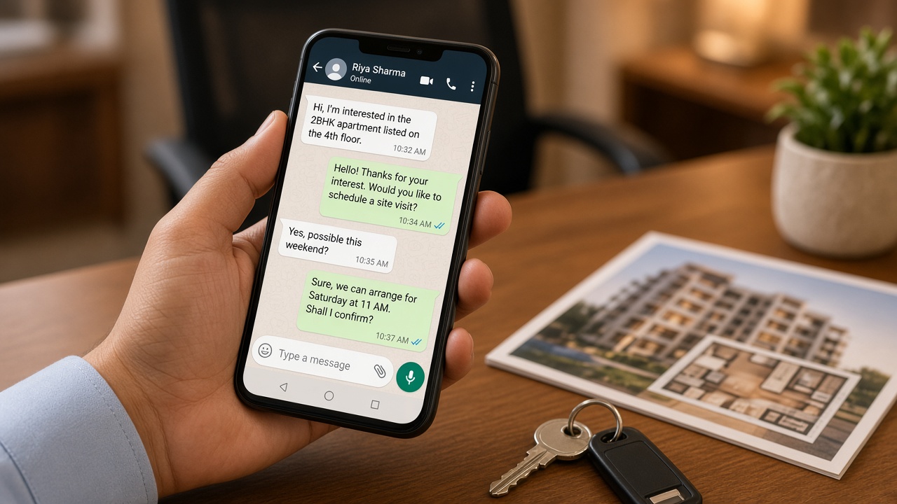 Phone on a sales desk used for property lead follow-up